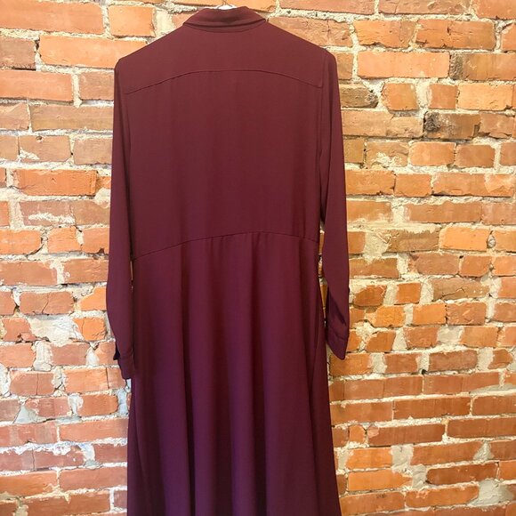 Lauren Ralph Lauren Dress Women’s Long Belted Shirt Dress Burgundy size 14 - Picture 2 of 3